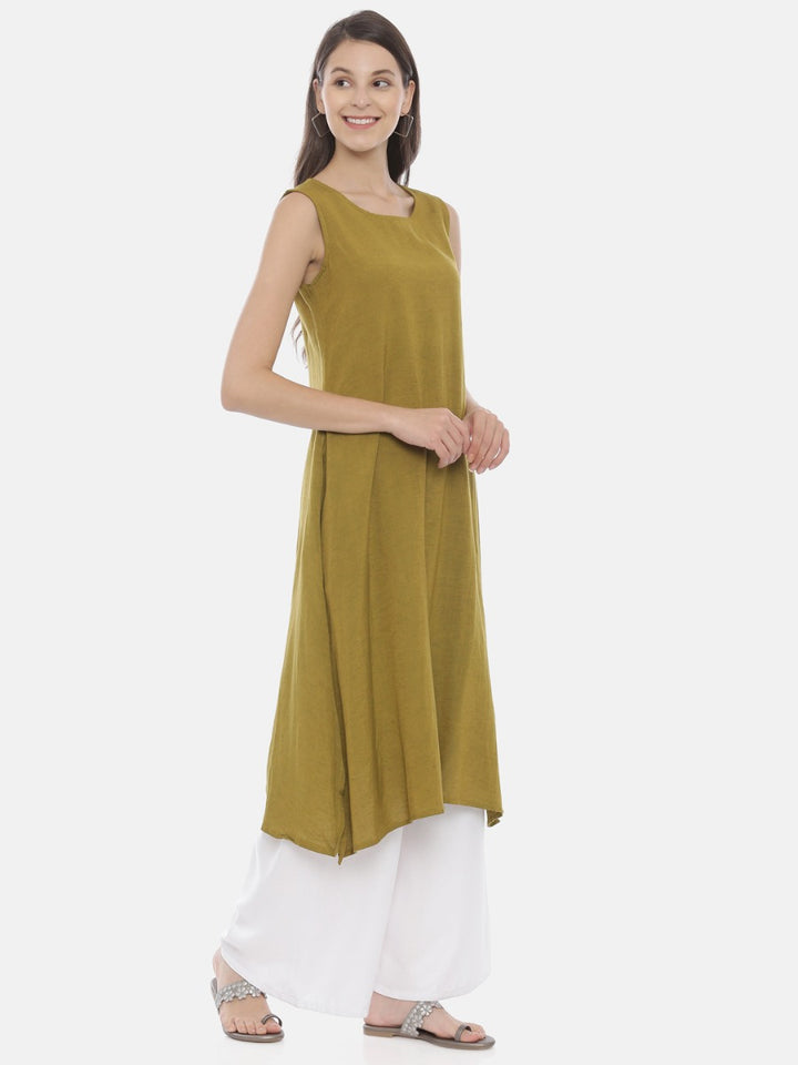 Neerus Green printed A-Line kurta with attached dupatta - detail view 2