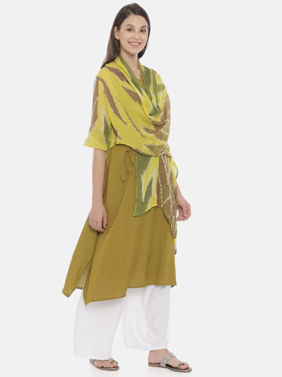 Neerus Green printed A-Line kurta with attached dupatta - detail view 3