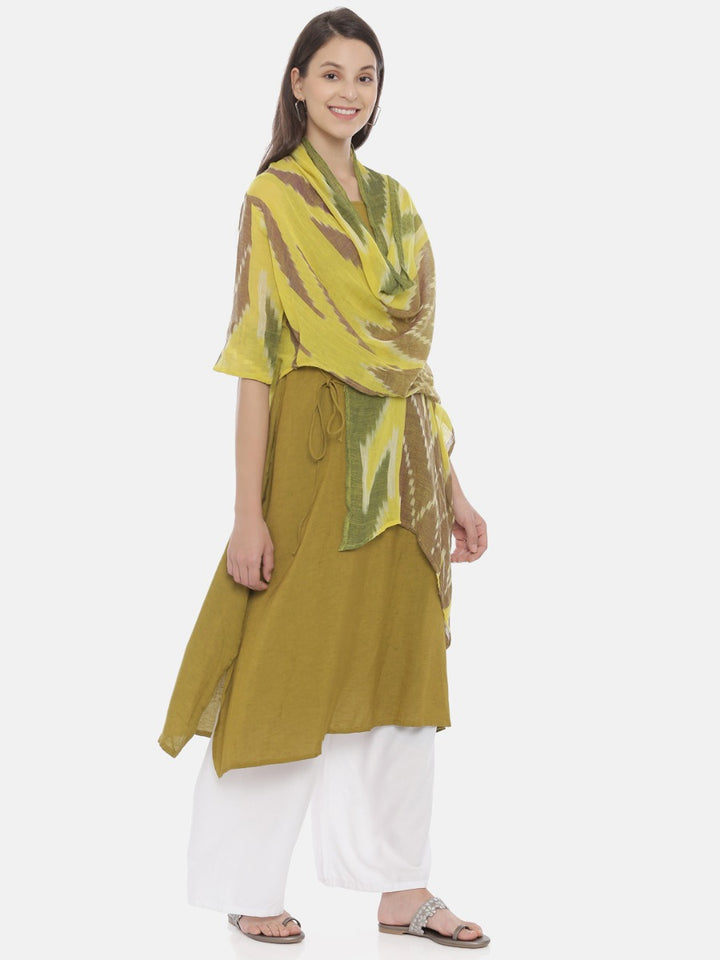 Neerus Green printed A-Line kurta with attached dupatta - detail view 3