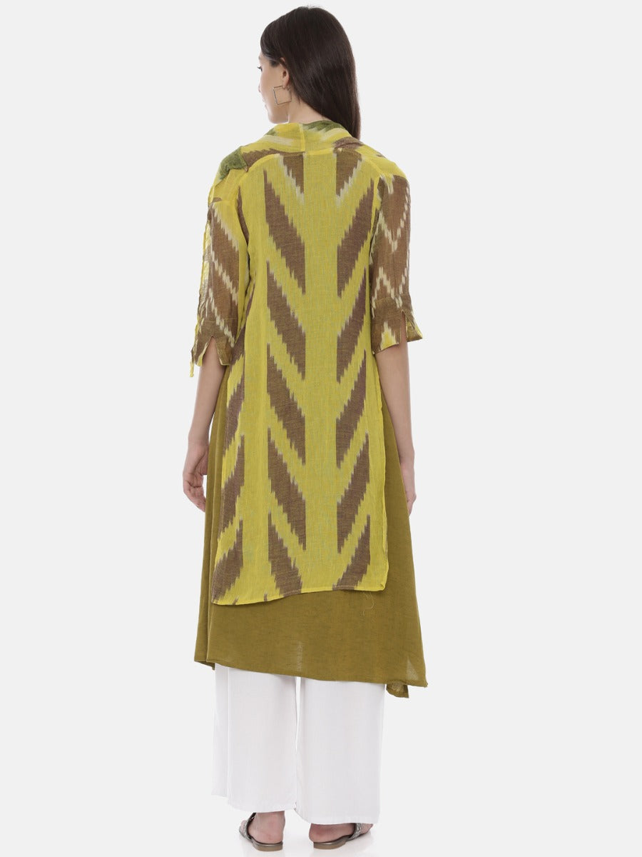 Neerus Green printed A-Line kurta with attached dupatta - detail view 4