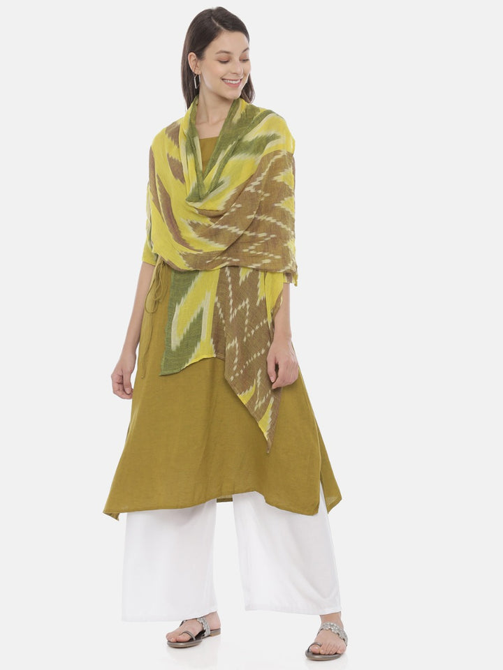 Neerus Green printed A-Line kurta with attached dupatta - detail view 5