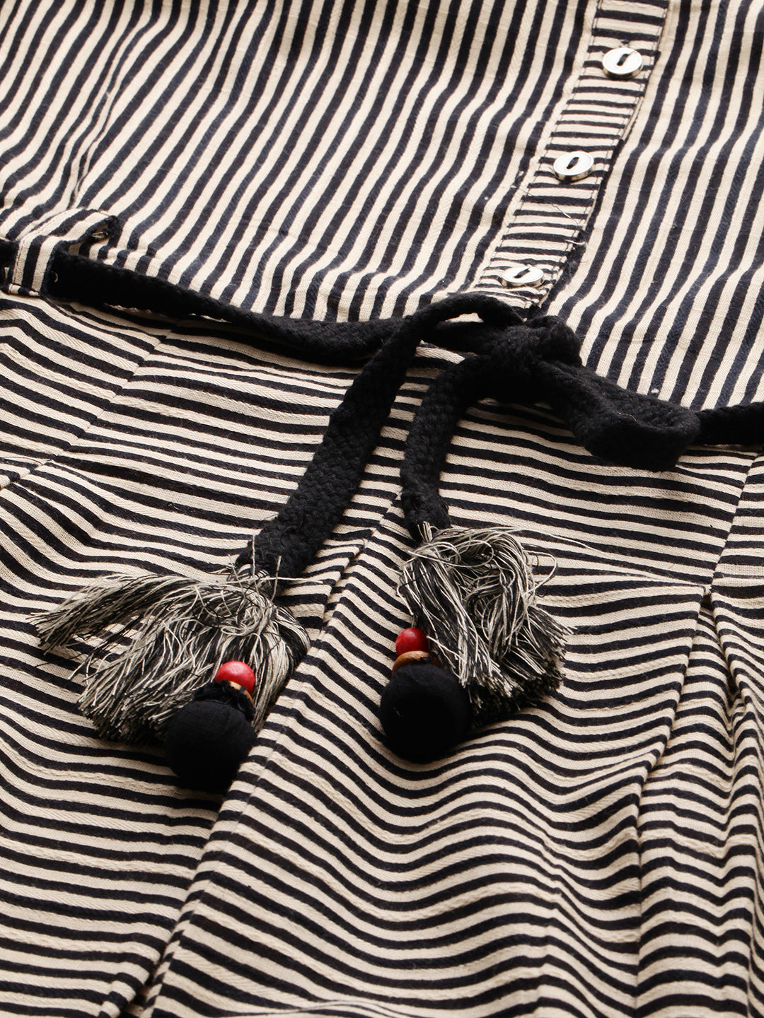 Neerus Women Beige Black Striped A-Line Kurta