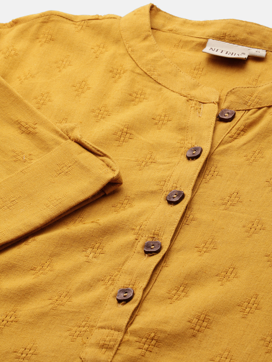 Neerus Yellow cotton woven A-Line kurta - back view