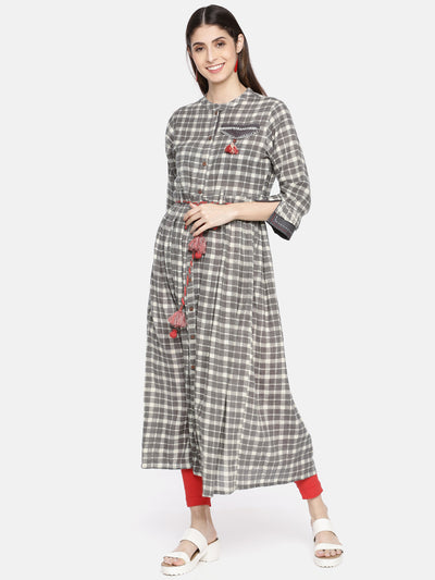 Neeru's Grey Check Straight Kurta