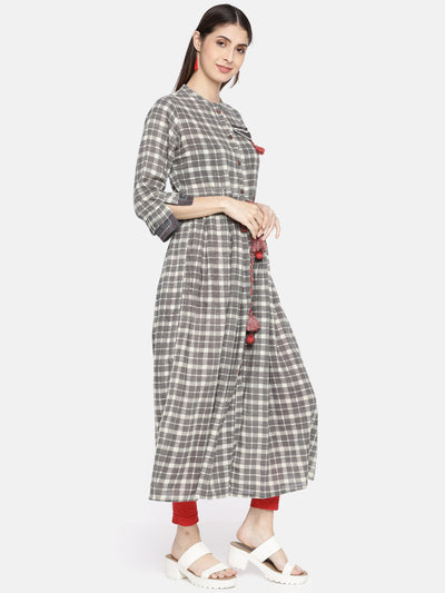 Neeru's Grey Check Straight Kurta