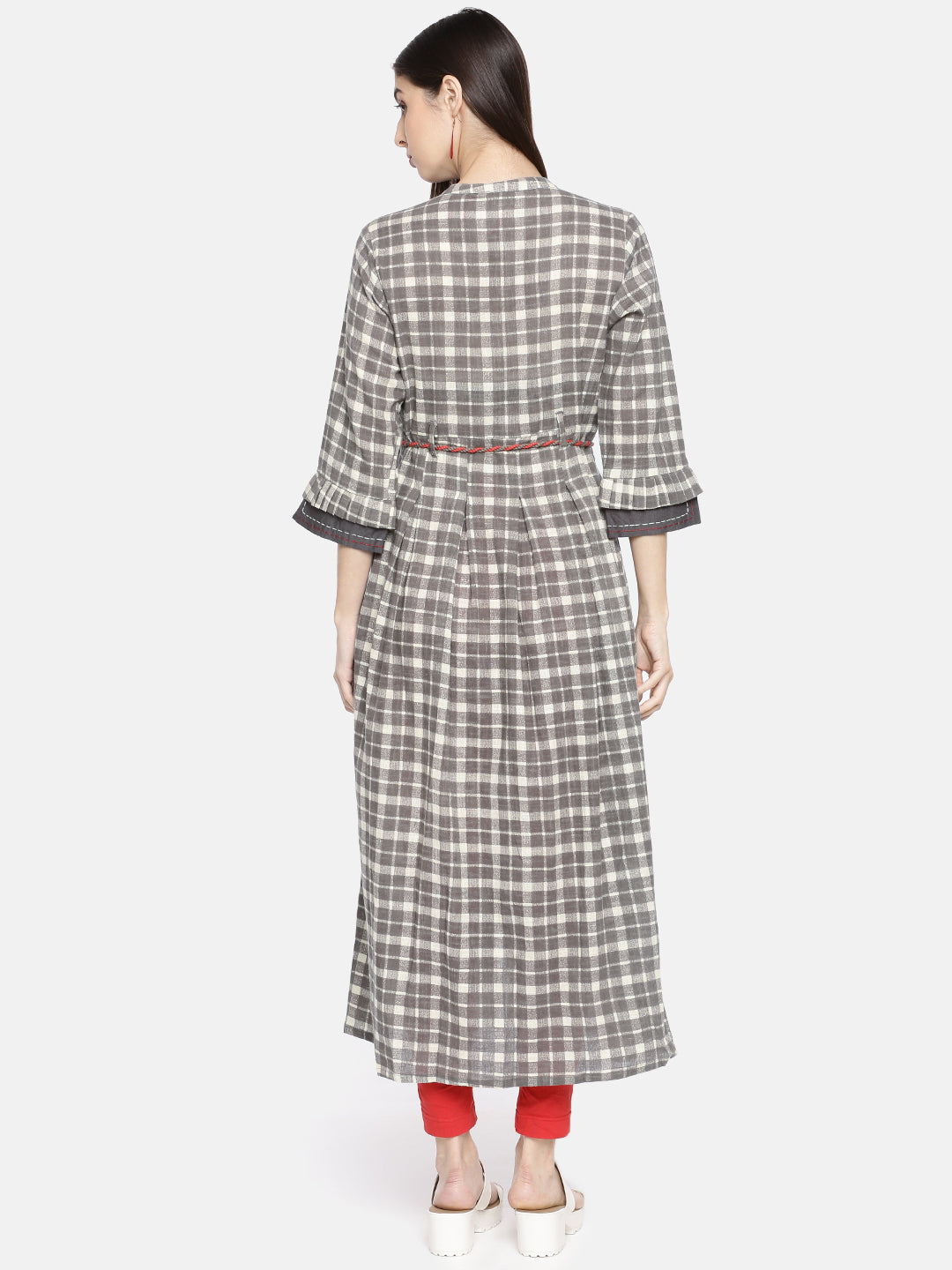 Neeru's Grey Check Straight Kurta