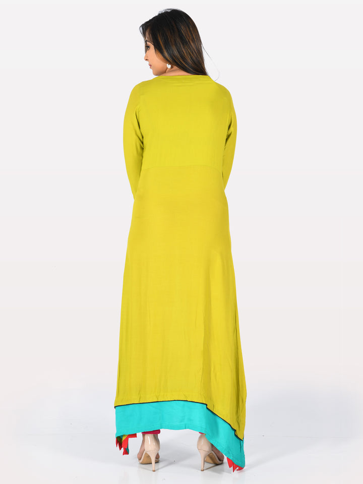 Neerus Green Embroidered High Low Kurta