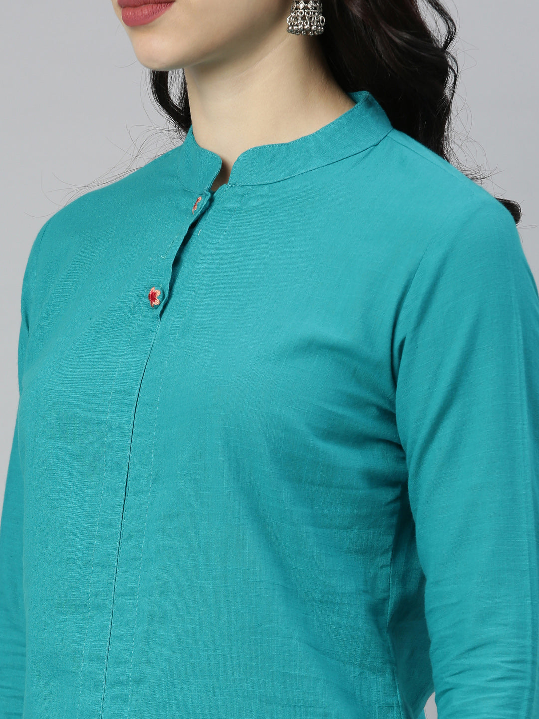 Neerus Rama Colour Slub Cotton Fabric Tunic Scarf