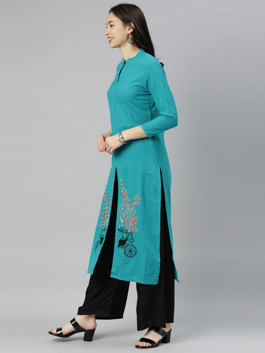 Neerus Rama Colour Slub Cotton Fabric Tunic Scarf