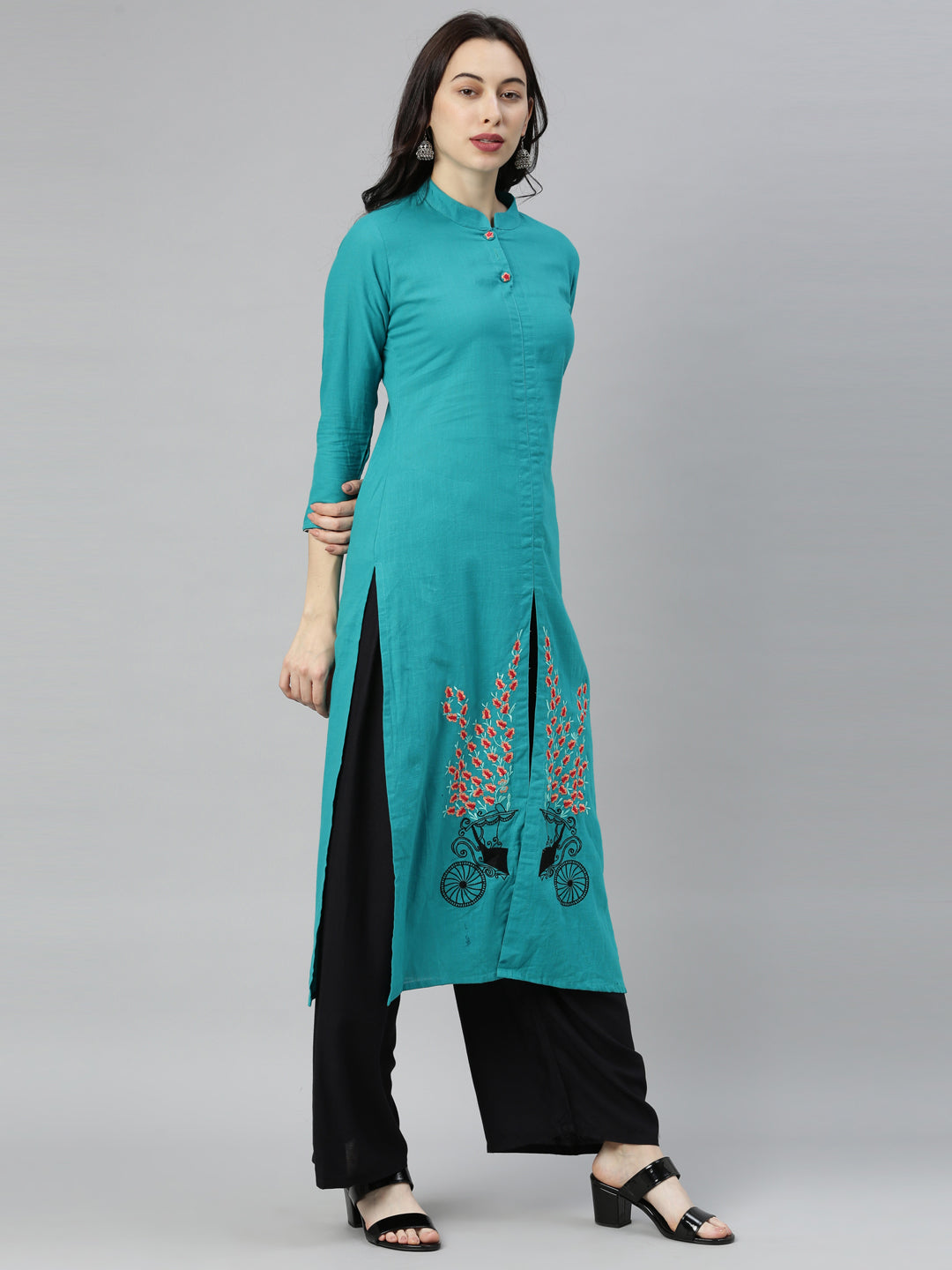 Neerus Rama Colour Slub Cotton Fabric Tunic Scarf