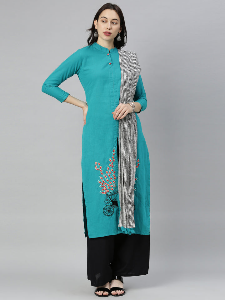 Neerus Rama Colour Slub Cotton Fabric Tunic Scarf