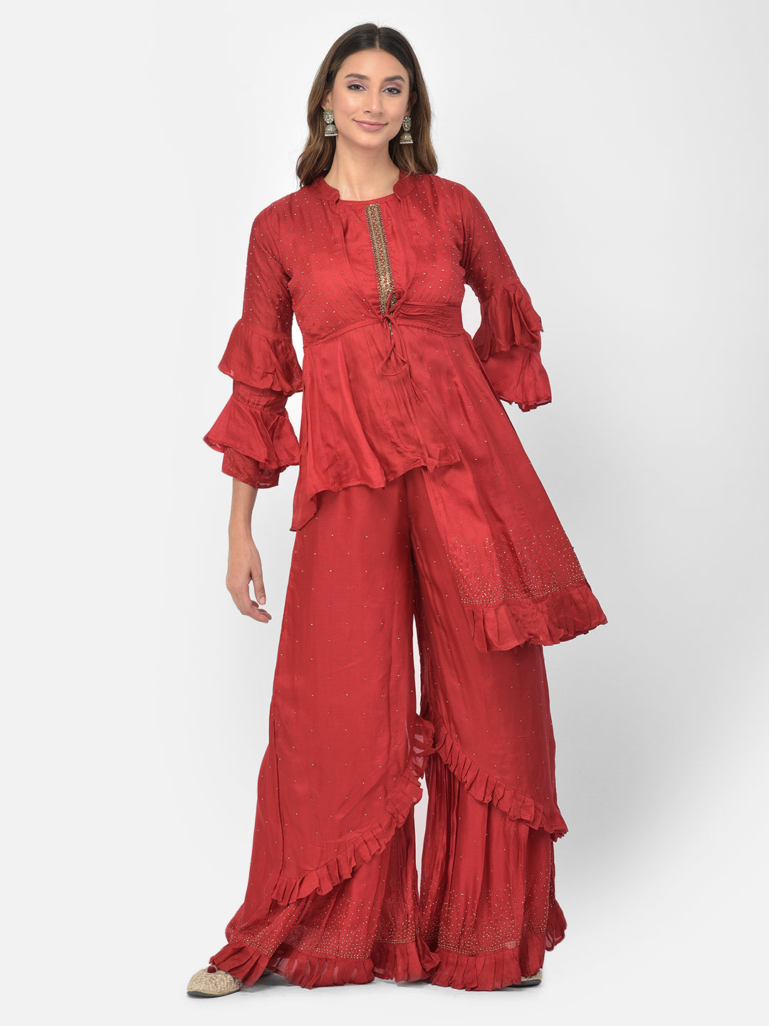 Neeru's maroon color silk fabric salwar kameez