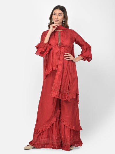 Neeru's maroon color silk fabric salwar kameez