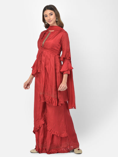 Neeru's maroon color silk fabric salwar kameez