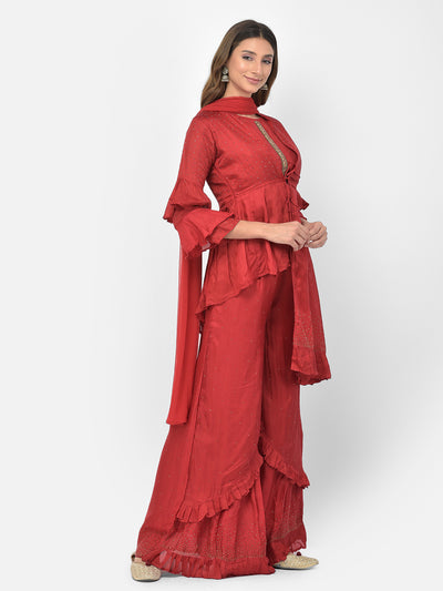 Neeru's maroon color silk fabric salwar kameez