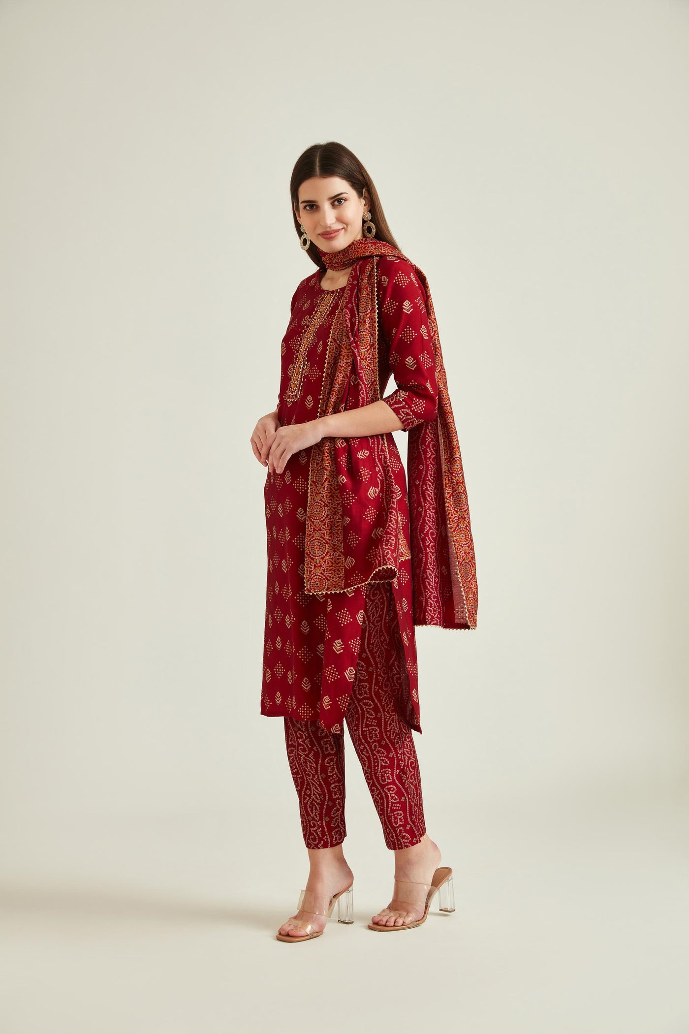 Neeru's Maroon Colour Muslin Fabric Suit