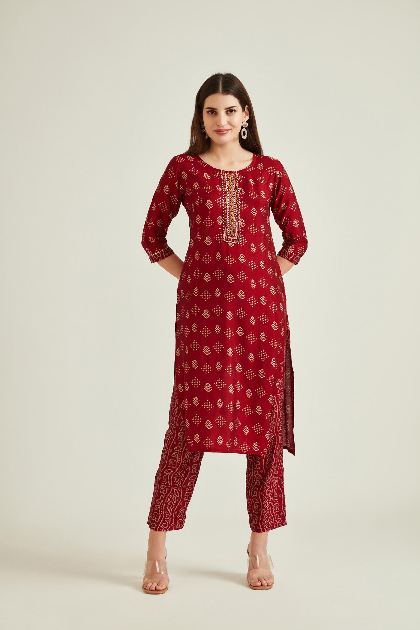 Neeru's Maroon Colour Muslin Fabric Suit