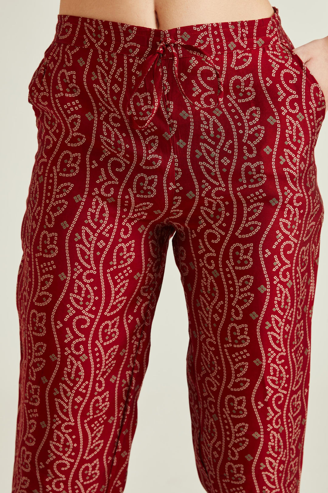 Neerus Maroon muslin mirror work kurta set - detail view 3
