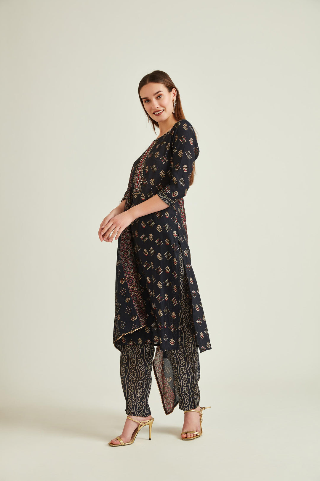 Neerus Blue muslin mirror work kurta set - front view