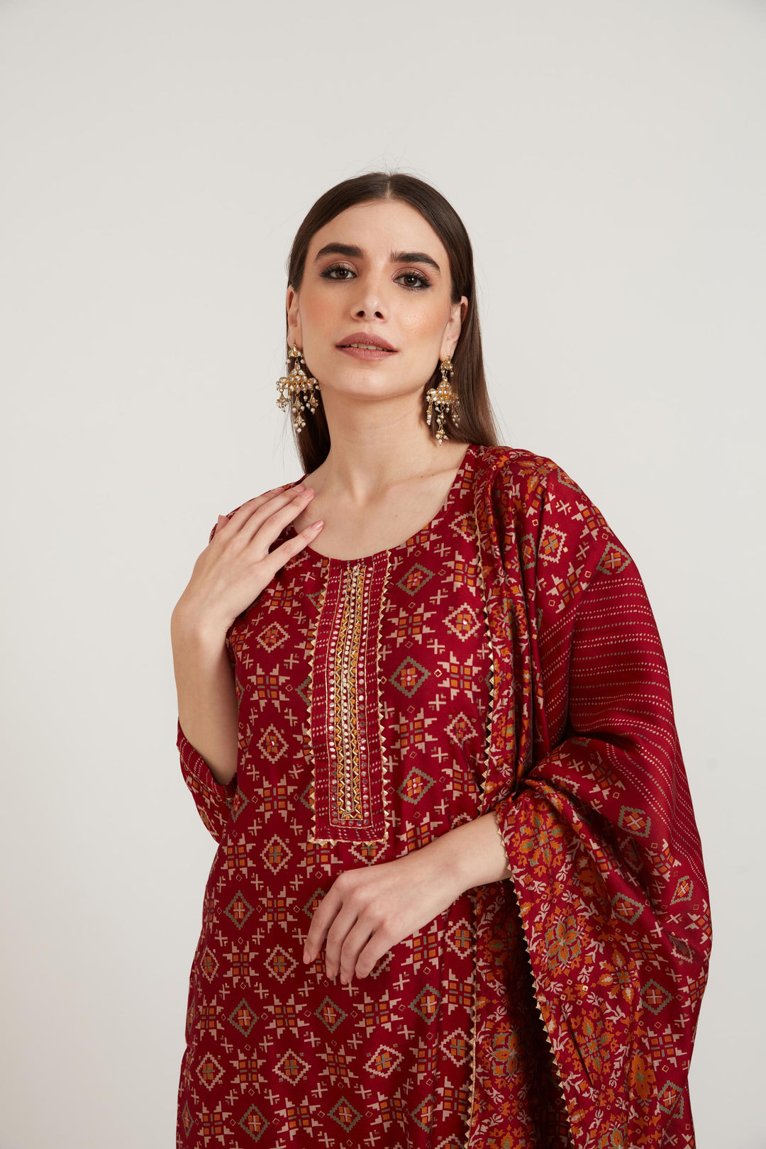 Neerus Maroon Color Muslin Fabric Suit Set