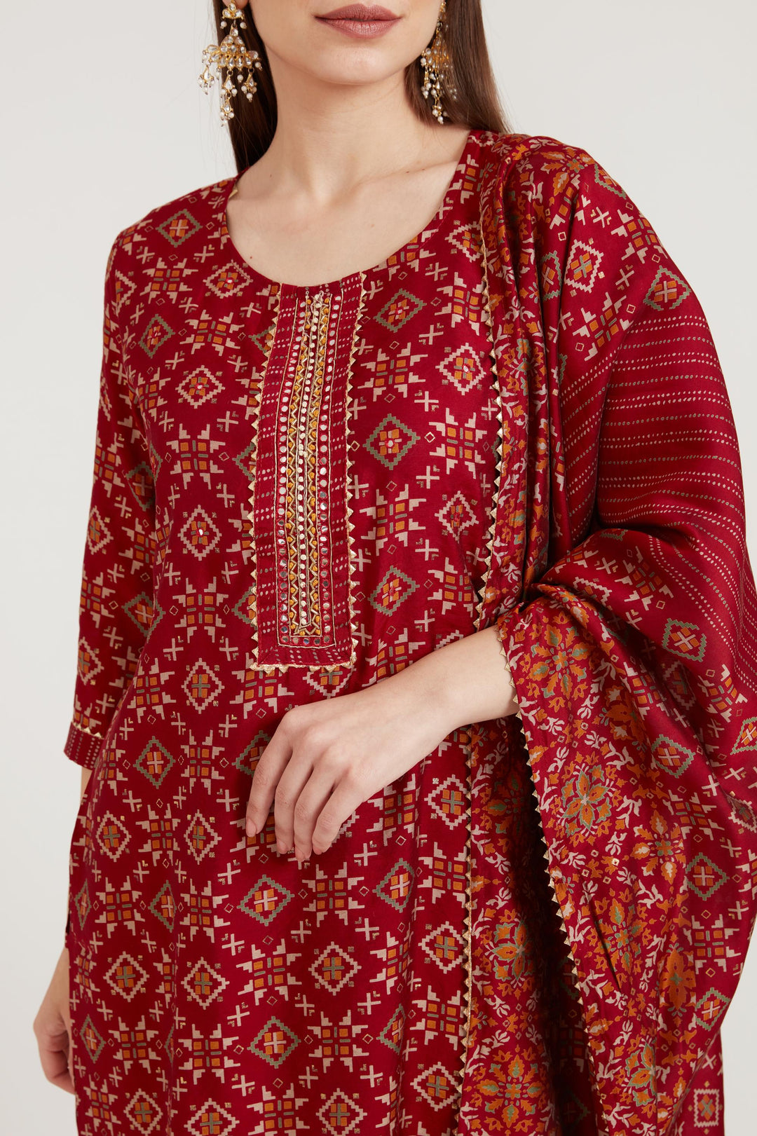 Neerus Maroon Color Muslin Fabric Suit Set