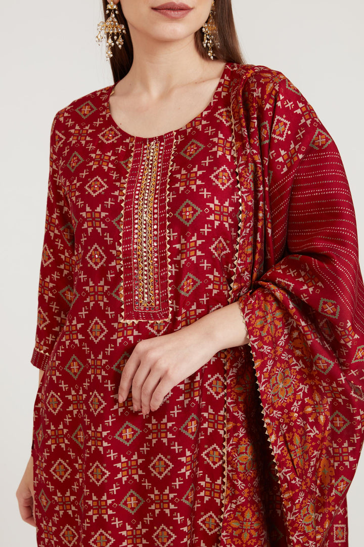 Neerus Maroon Color Muslin Fabric Suit Set