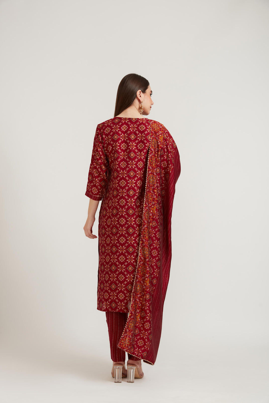 Neerus Maroon Color Muslin Fabric Suit Set