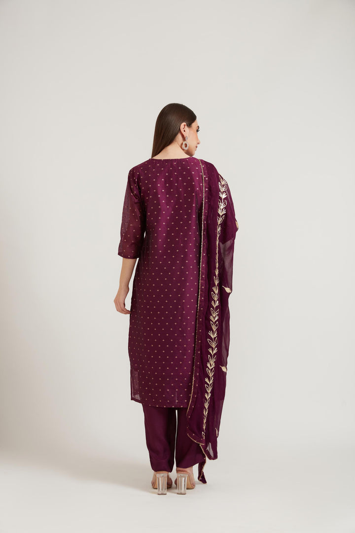 Neerus Purple Chanderi printed suit set - detail view 1