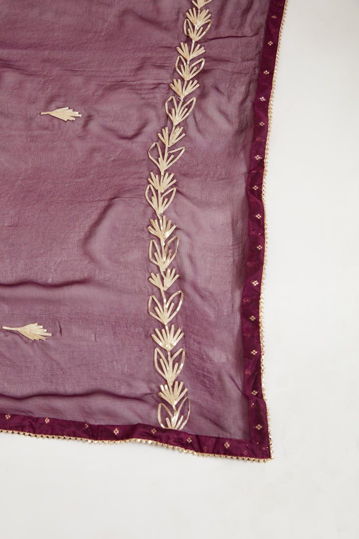 Neerus Purple Chanderi printed suit set - detail view 2