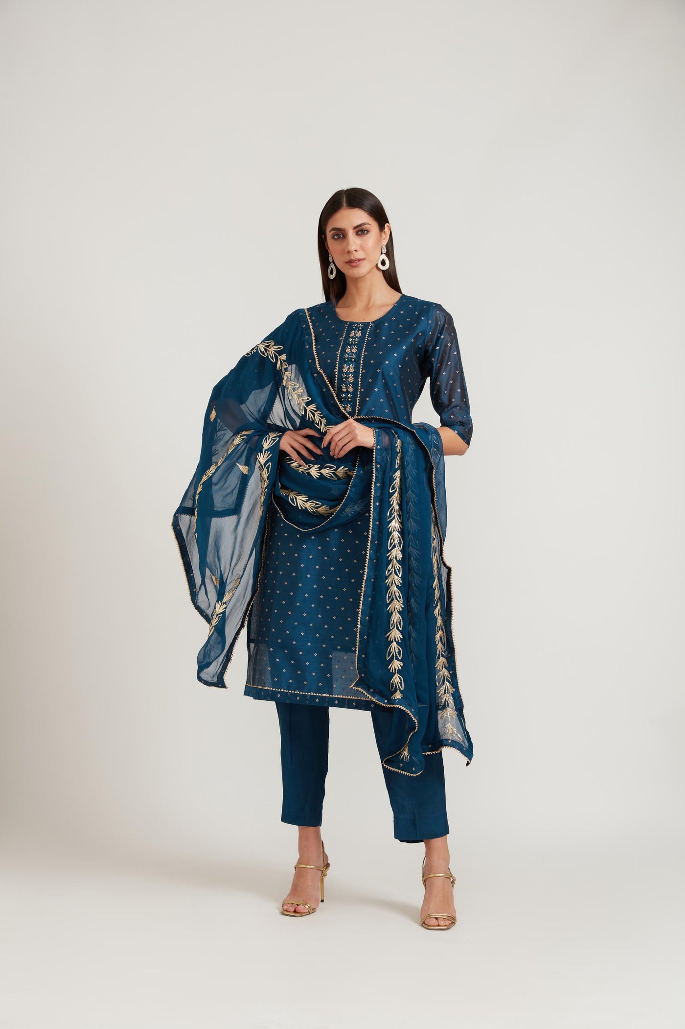 Neeru's Peacock Color Chanderi Fabric Suit Set