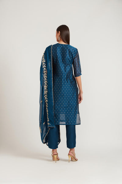Neeru's Peacock Color Chanderi Fabric Suit Set