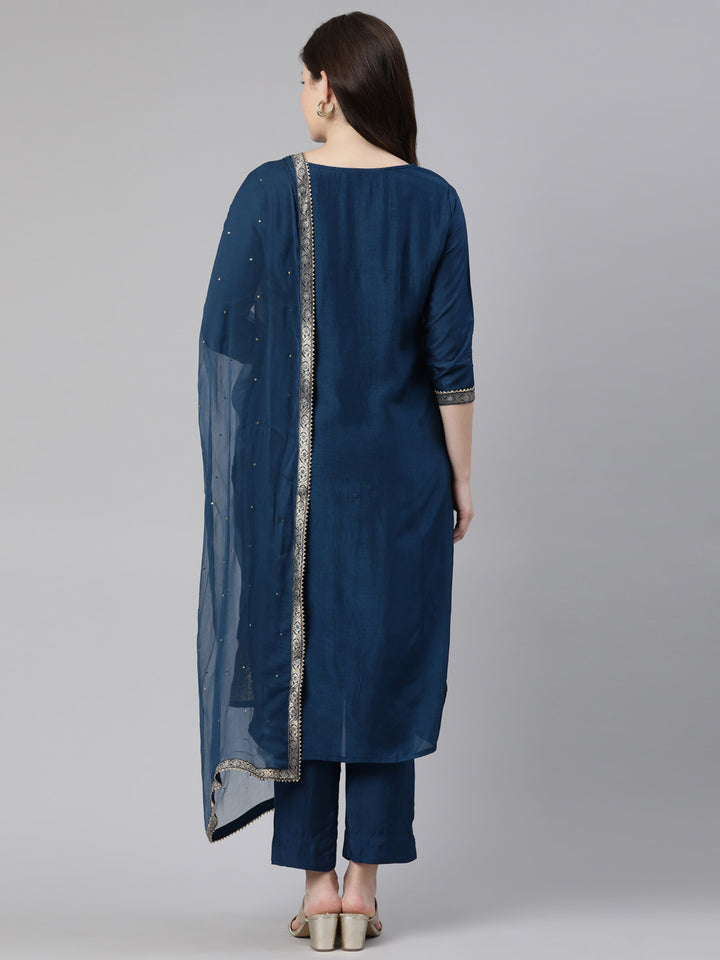 Neerus Blue Regular Knee Length Printed Readymade Suits