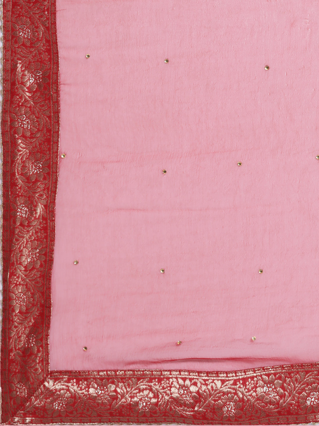 Neerus Red Regular Knee Length Printed Kurta Solid Trousers With Dupatta