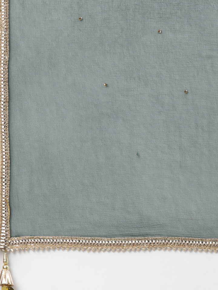 Neerus Green Regular Knee Length Printed Kurta Solid Trousers With Dupatta