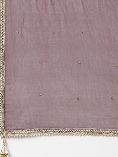 Neerus Maroon Regular Knee Length Printed Kurta Solid Trousers With Dupatta