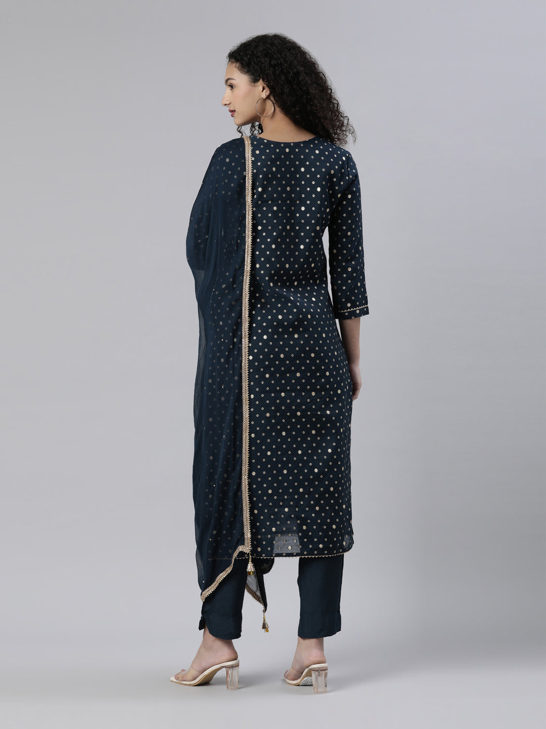 Neerus Blue Regular Knee Length Printed Readymade Suits