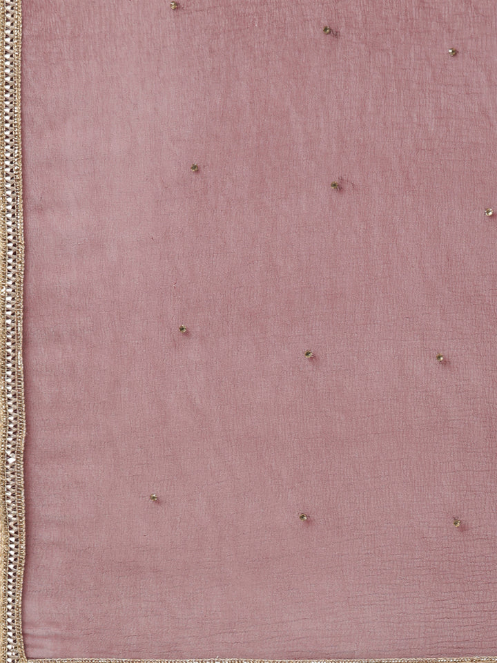 Neerus Maroon Regular Knee Length Printed Kurta Solid Trousers With Dupatta