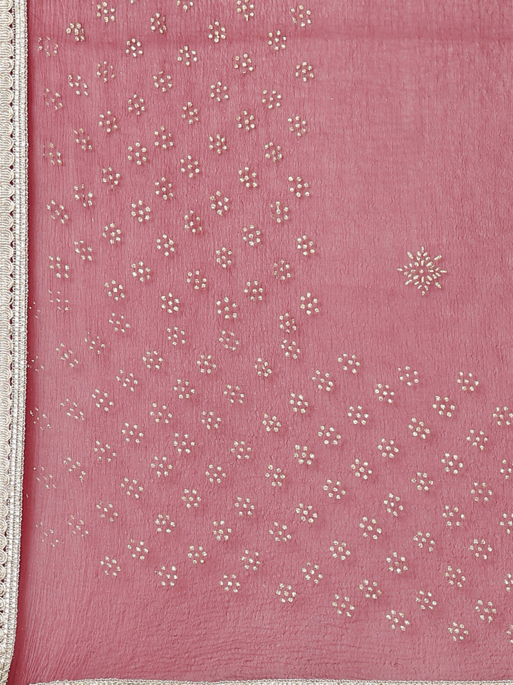 Neerus Maroon printed kurta set with trouser and dupatta - detail view 3