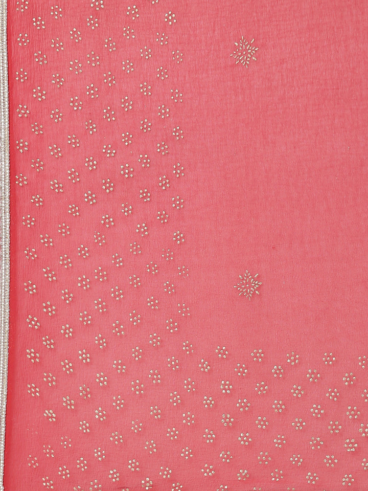 Neerus Red printed kurta set with trouser and dupatta - detail view 3