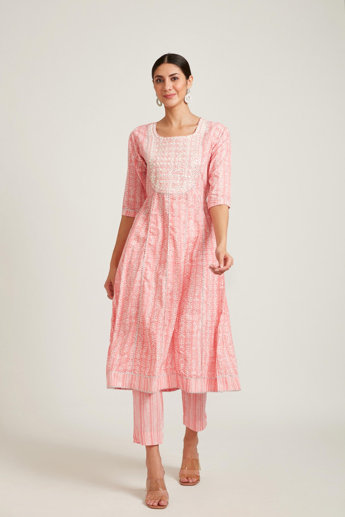 Neeru's Pink Color Cotton Fabric Kurta Set