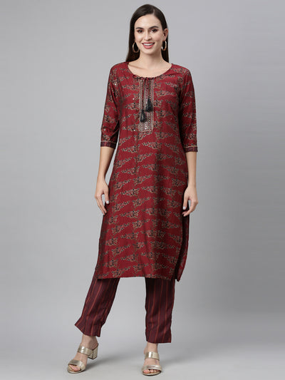 Neeru'S MAROON color, Shantoon fabric Kurta Sets