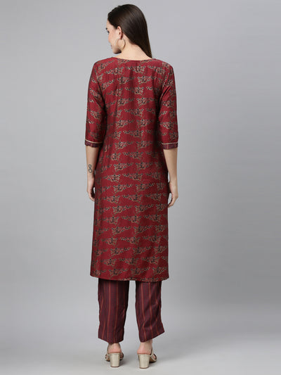 Neeru'S MAROON color, Shantoon fabric Kurta Sets