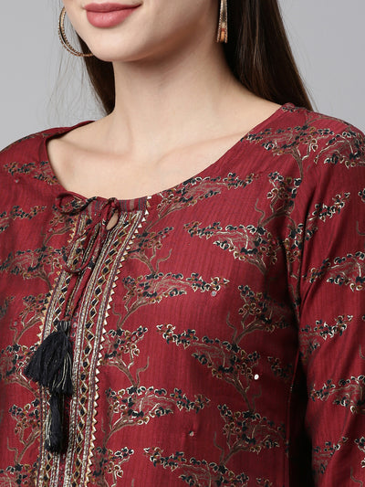 Neeru'S MAROON color, Shantoon fabric Kurta Sets