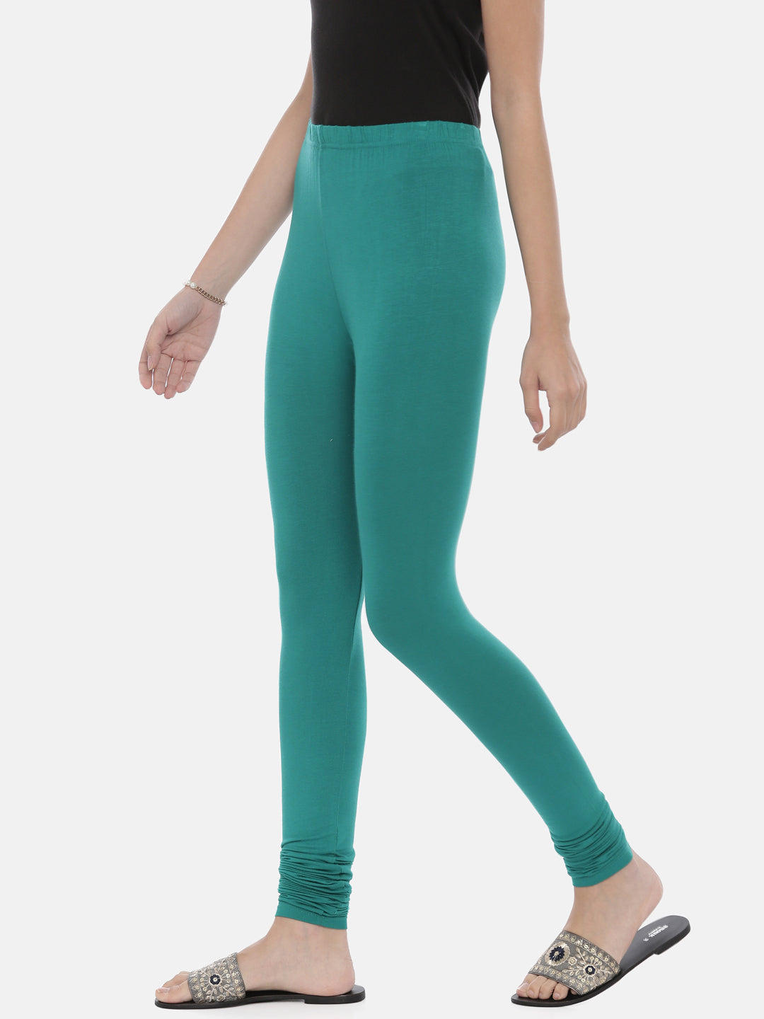 Neerus Green lycra solid leggings bottom - detail view 14