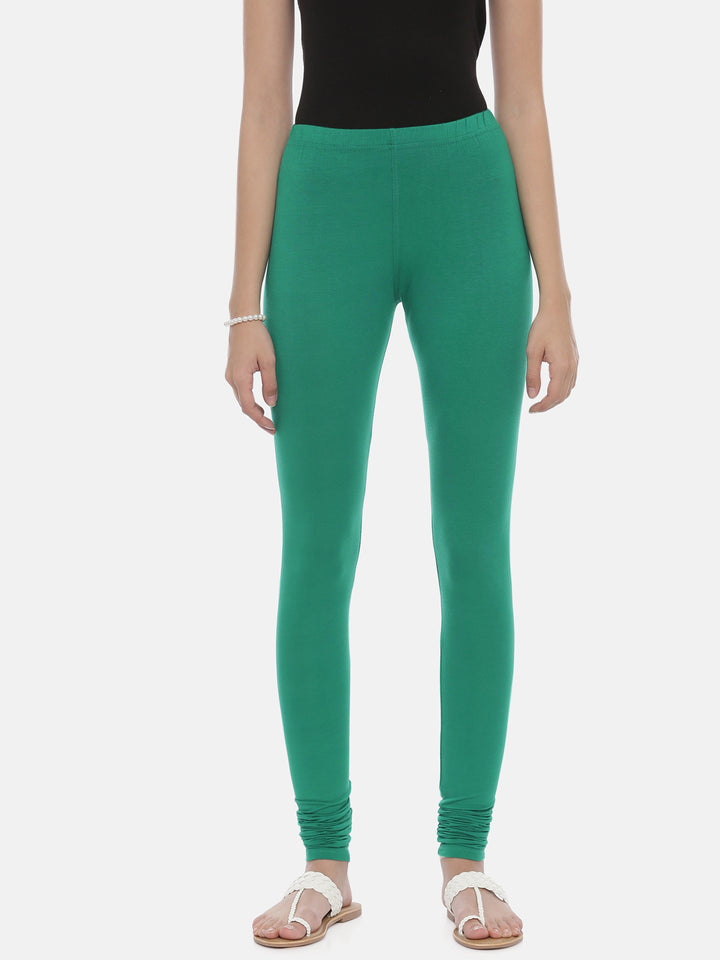Neerus Green lycra straight leggings - side view