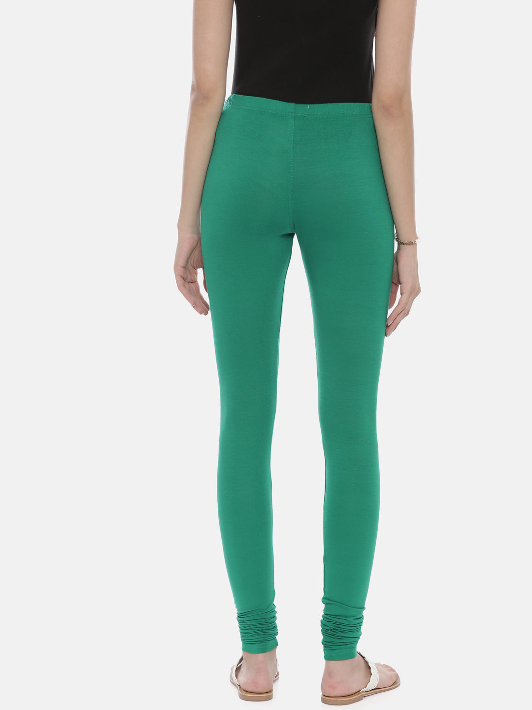 Neerus Green Color Lycra Fabric Leggings