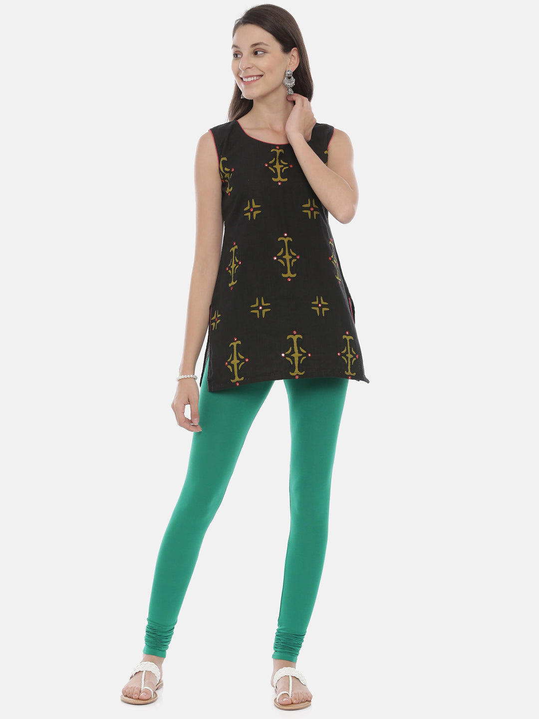 Neerus Green lycra straight leggings - detail view 14