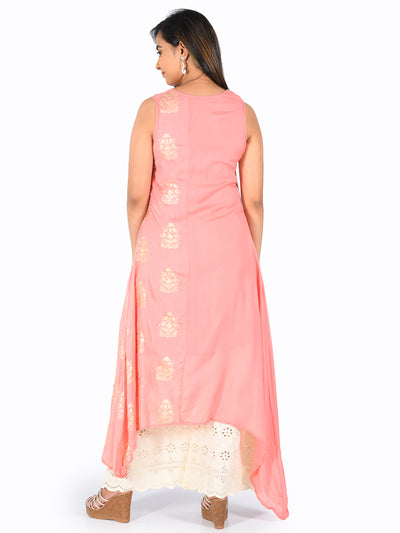 Neeru's Pink Printed High Low Kurta