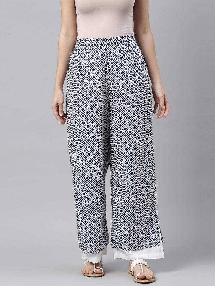 Neerus Indigo Color Cotton Fabric Plazzo
