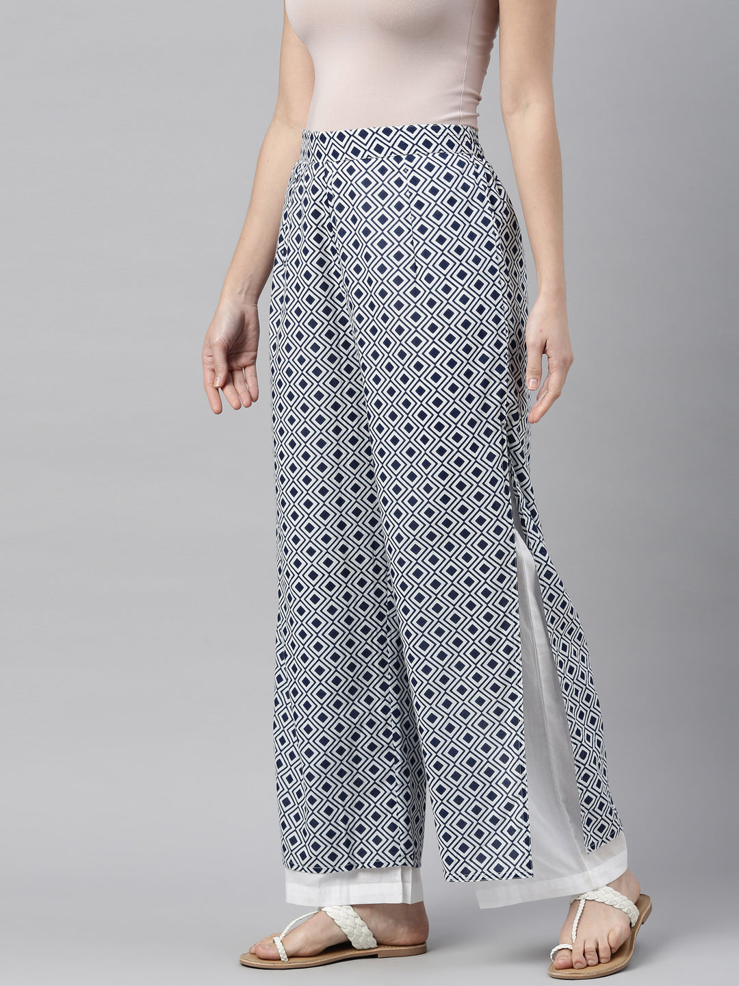 Neerus Indigo Color Cotton Fabric Plazzo